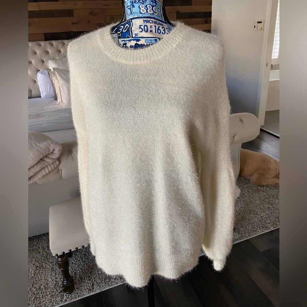 Pink Lily off white, sparkly sweater
